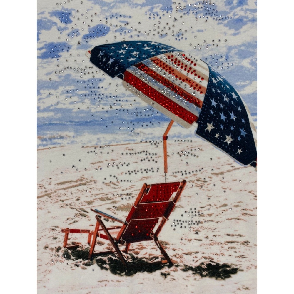 Quacker Factory Tank Top XL American Flag Beach Graphic rhinestones - Picture 2 of 7